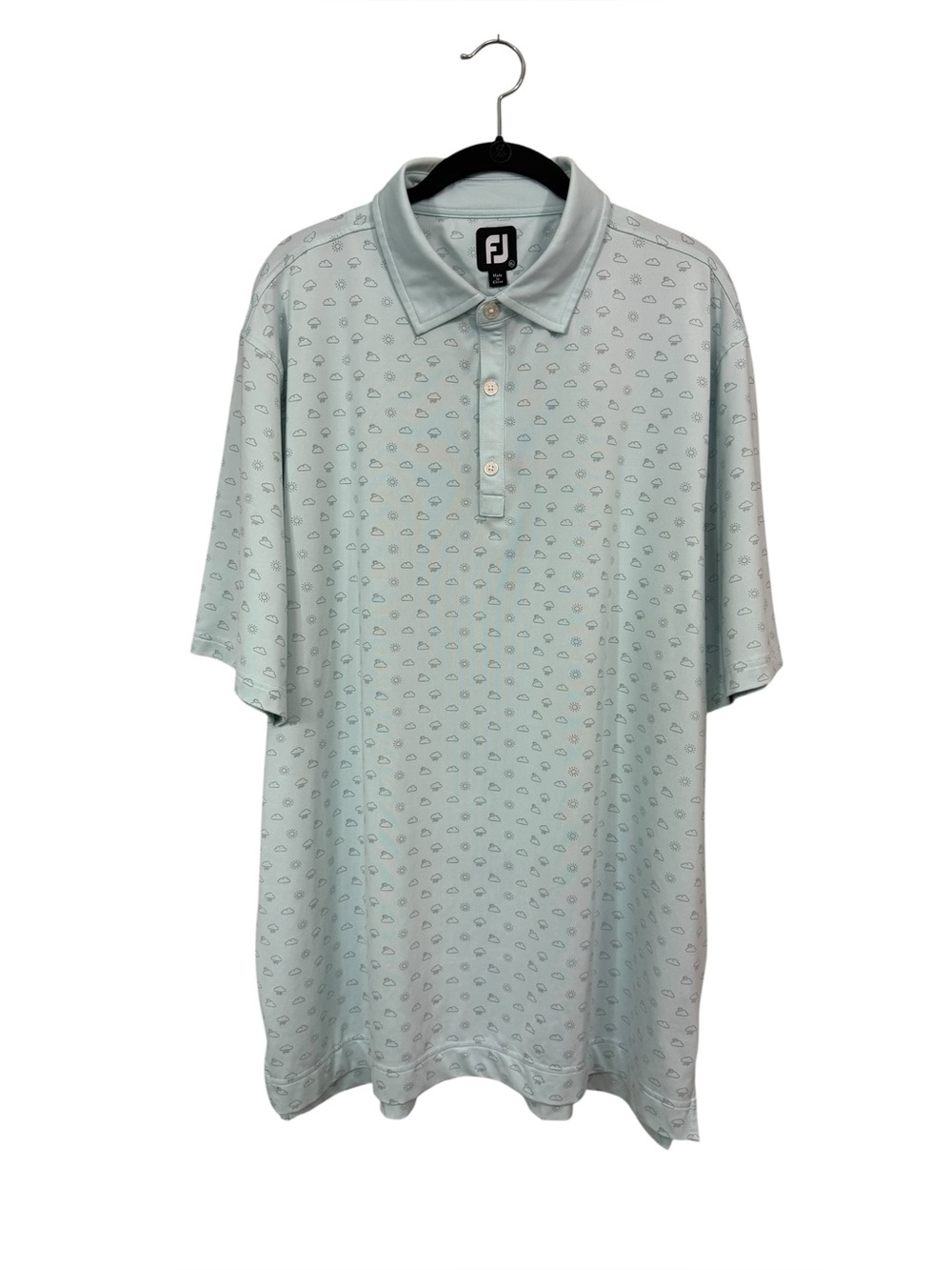 FJ Footjoy Men's XL Golf Polo Shirt Blue Clouds Sun Stretchy Short Sleeves